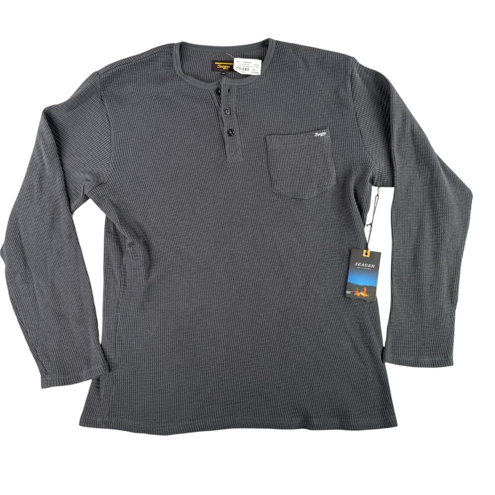 Seager Sawpit Henley Long Sleeve Thermal Mens XXL Black Waffle Knit Pocket